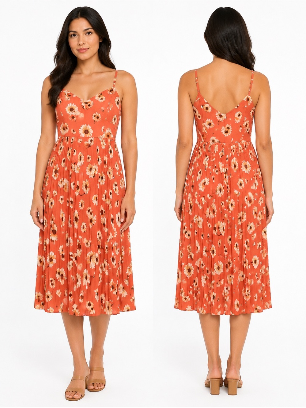 BAILEY BLUE Pleated Orange Floral Corset Mini Dress Size L